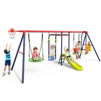 OLAKIDS Swing Sets for Backyard, 7 in 1 Outdoor 660LBS A-Frame Heavy Duty Metal Swing Stand