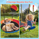 OLAKIDS 6 in 1 Outdoor Swing Set, 440LBS Heavy Duty A-Frame Metal Stand with Slide, Trampoline, Swings, Dartboard and Basketball Hoop for Backyard