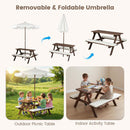 OLAKIDS Kids Wooden Picnic Table Set with Cushions & Foldable Umbrella for Outdoor Patio