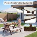 OLAKIDS Kids Wooden Picnic Table Set with Cushions & Foldable Umbrella for Outdoor Patio