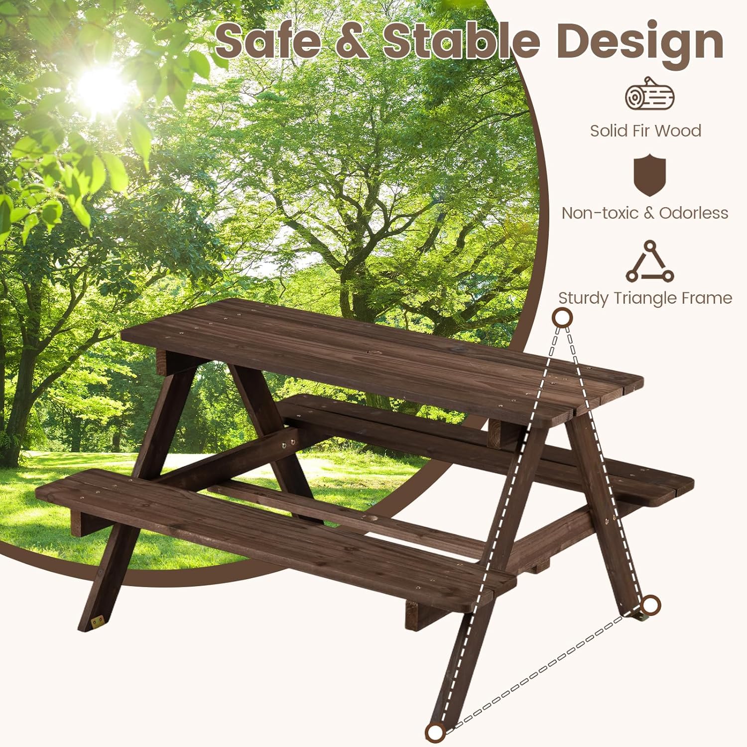 OLAKIDS Kids Wooden Picnic Table Set with Cushions & Foldable Umbrella for Outdoor Patio