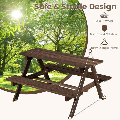 OLAKIDS Kids Wooden Picnic Table Set with Cushions & Foldable Umbrella for Outdoor Patio