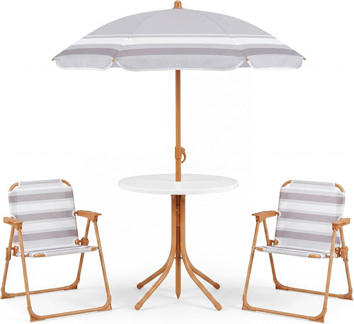 Olakids Kids Picnic Table, Outdoor Toddler Patio Furniture Set with 2 Folding Chairs Adjustable Foldable Umbrella for Garden Backyard Beach