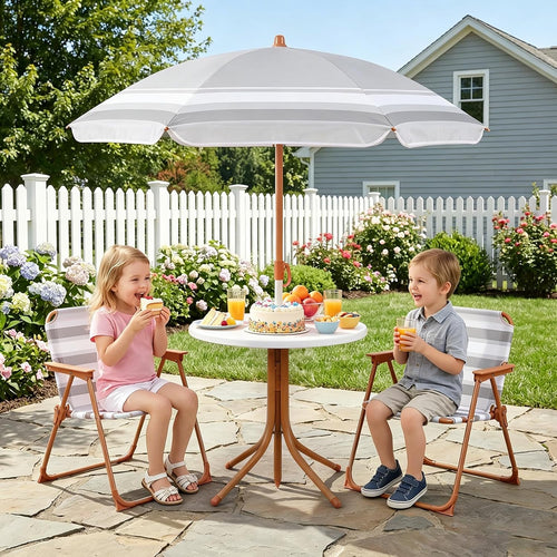 OLAKIDS Toddler Outdoor Picnic Table Set with Umbrella Khaki