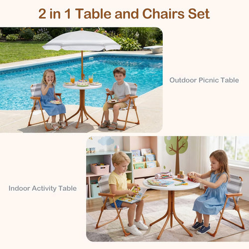 OLAKIDS  Toddler Outdoor Picnic Table Set with Umbrella Khaki