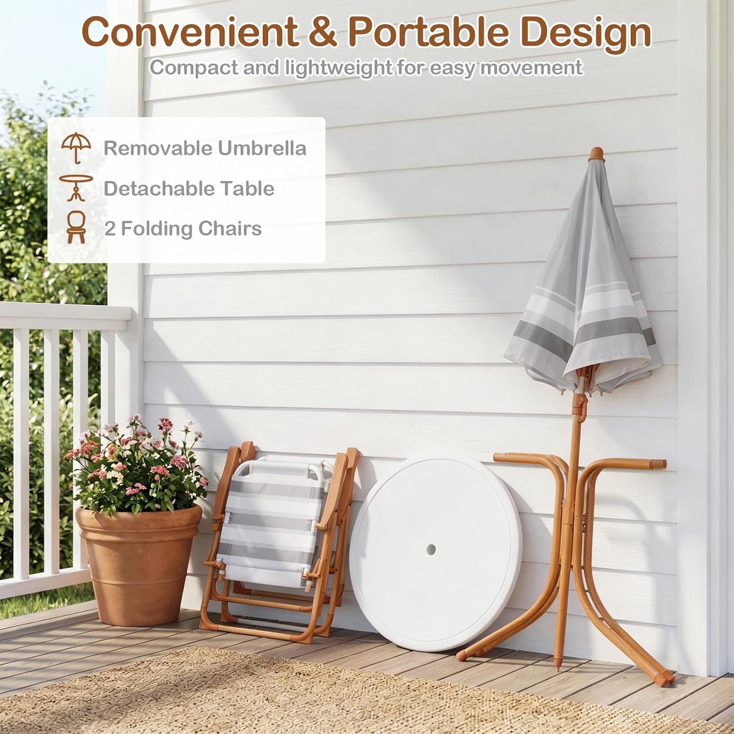 OLAKIDS  Toddler Outdoor Picnic Table Set with Umbrella Khaki