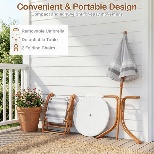 Olakids Kids Picnic Table, Outdoor Toddler Patio Furniture Set with 2 Folding Chairs Adjustable Foldable Umbrella for Garden Backyard Beach