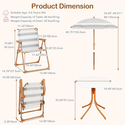 OLAKIDS  Toddler Outdoor Picnic Table Set with Umbrella Khaki