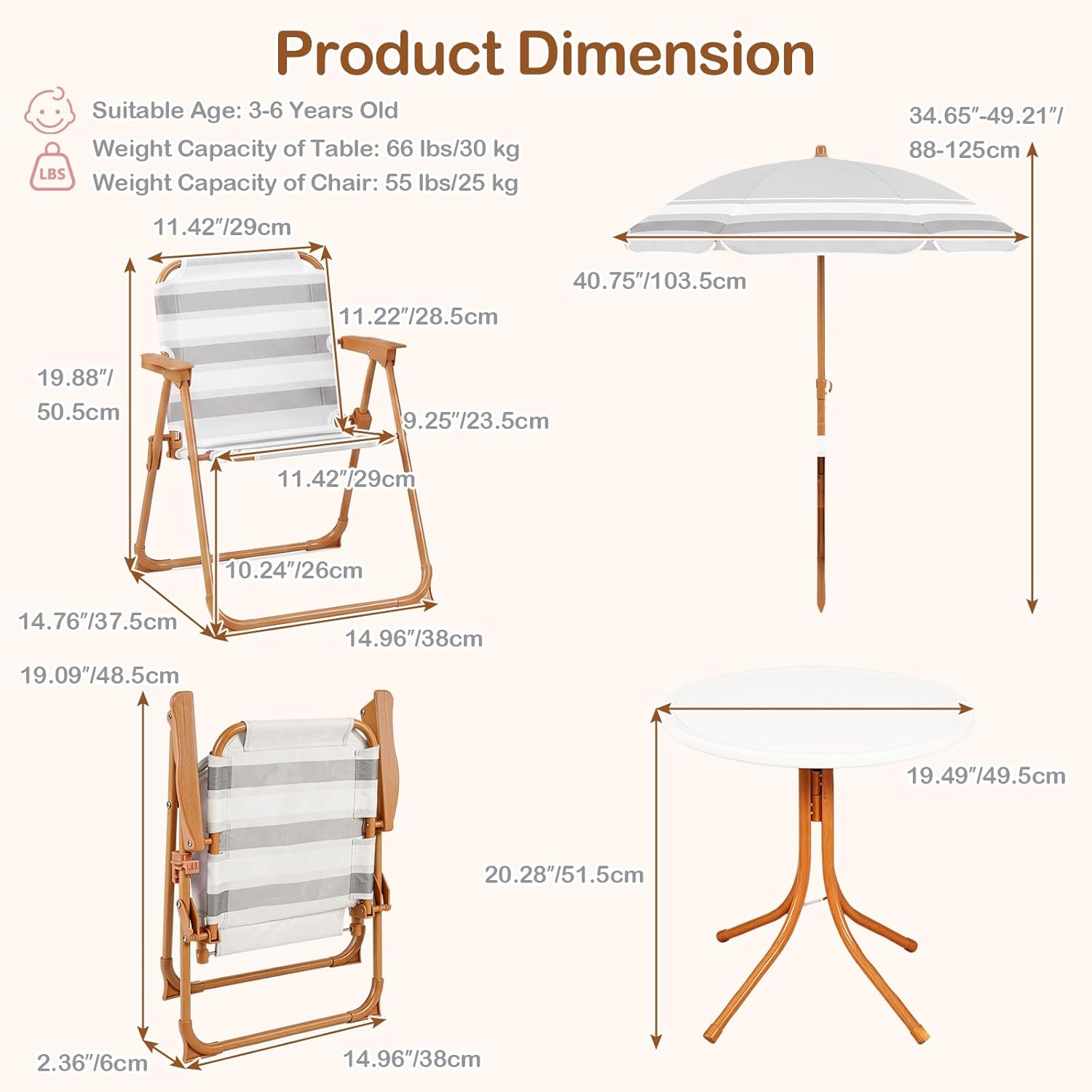 Olakids Kids Picnic Table, Outdoor Toddler Patio Furniture Set with 2 Folding Chairs Adjustable Foldable Umbrella for Garden Backyard Beach