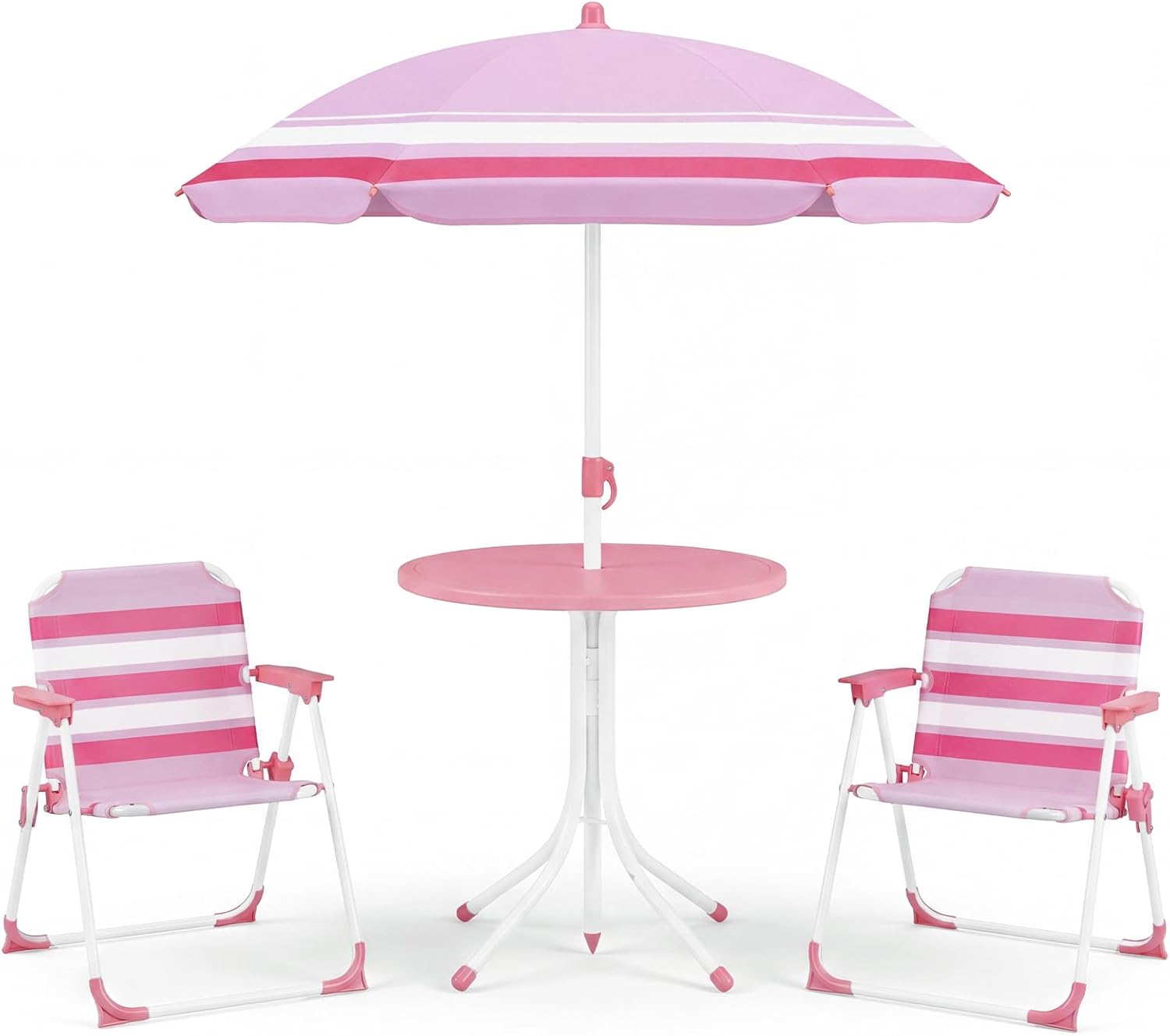 Olakids Kids Picnic Table, Outdoor Toddler Patio Furniture Set with 2 Folding Chairs Adjustable Foldable Umbrella for Garden Backyard Beach