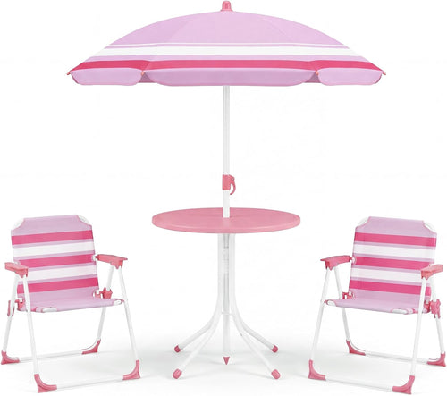 Olakids Kids Picnic Table, Outdoor Toddler Patio Furniture Set with 2 Folding Chairs Adjustable Foldable Umbrella for Garden Backyard Beach