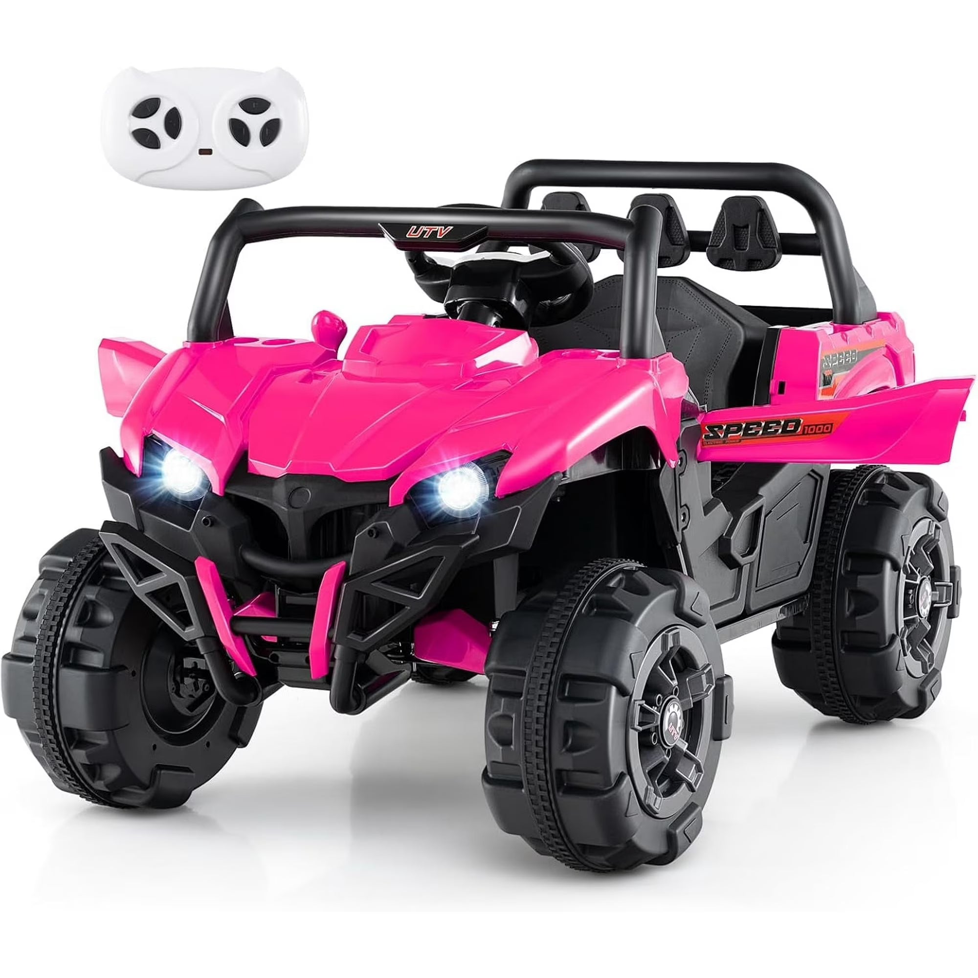 OLAKIDS 12V Ride on UTV, Battery Powered Off-Road Kids Electric Vehicles with Remote Control, Music, Horn, MP3, Lights, 3 Speeds, Soft Start, Ride on Truck for 3+ Boys Girls