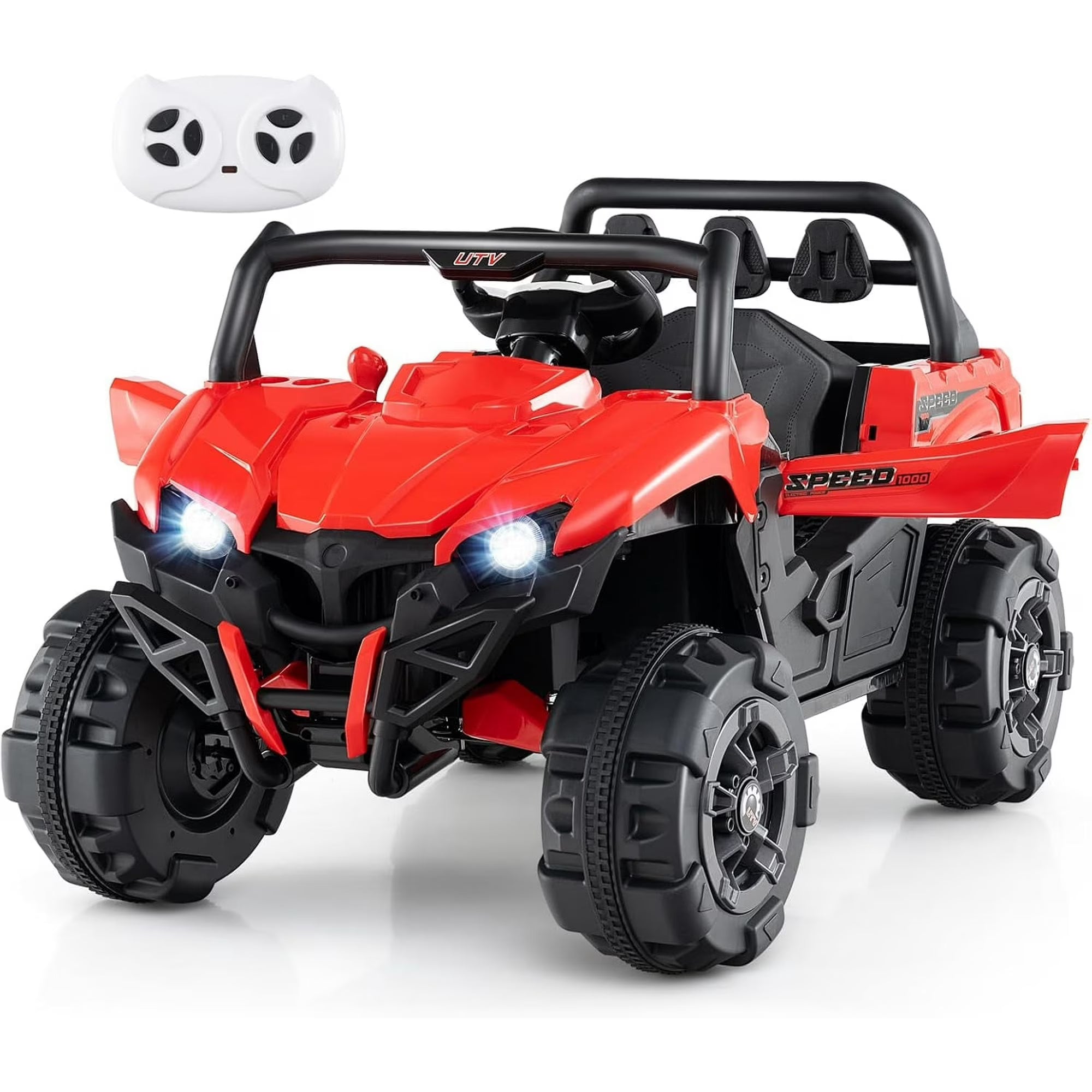 OLAKIDS 12V Ride on UTV, Battery Powered Off-Road Kids Electric Vehicles with Remote Control, Music, Horn, MP3, Lights, 3 Speeds, Soft Start, Ride on Truck for 3+ Boys Girls