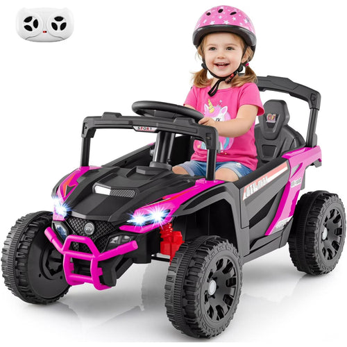 OLAKIDS 12V Ride on Car UTV, Electric Off-Road Truck with Remote Control, Lockable Doors, Safety Belt, Horn, Music, Lights, 4 Wheeler Toys for Kids Toddlers Aged 3+ Years