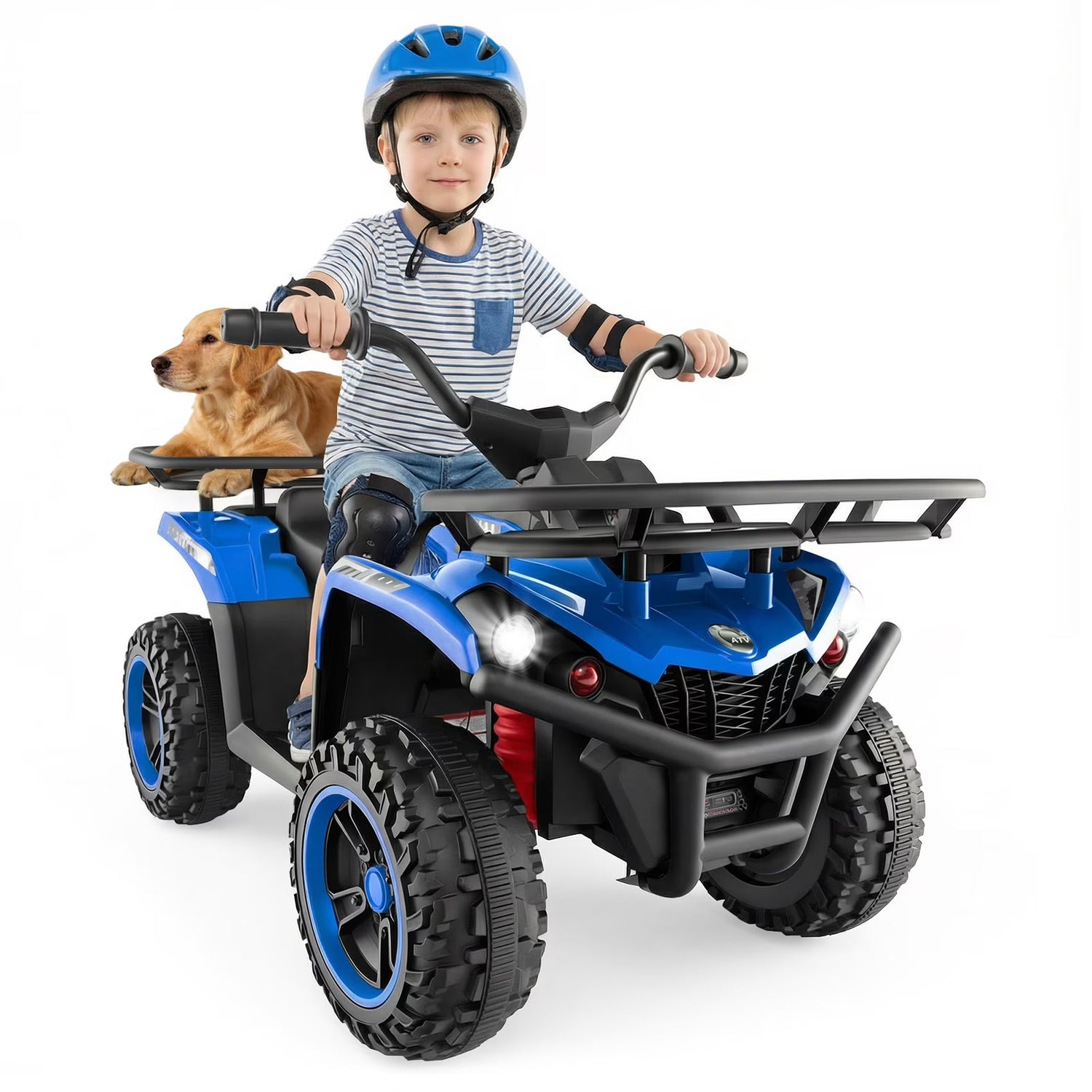 OLAKIDS 24V Kids ATV Quad with 5Mph Max Speed, Spring Suspension, LED Lights, Music & Story Player, Big Tires, 2 Storage Spaces, Ride On Car for Boys Girls Ages 3+