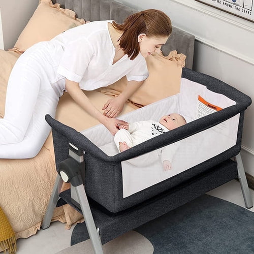 INFANS Baby Bassinet Bedside Crib, Newborn Sleeping /Large Storage Basket, Adjustable Heights & Angle, Easy Moving Bed Side