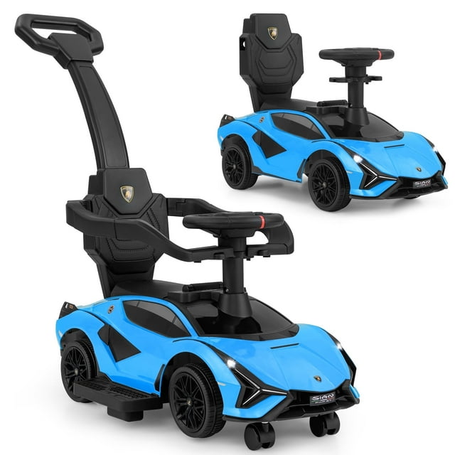 lambo baby stroller OLAKIDS 3 in 1 Ride on Push Car, Licensed Lamborghini Baby Stroller Sliding Walking Car Yellow