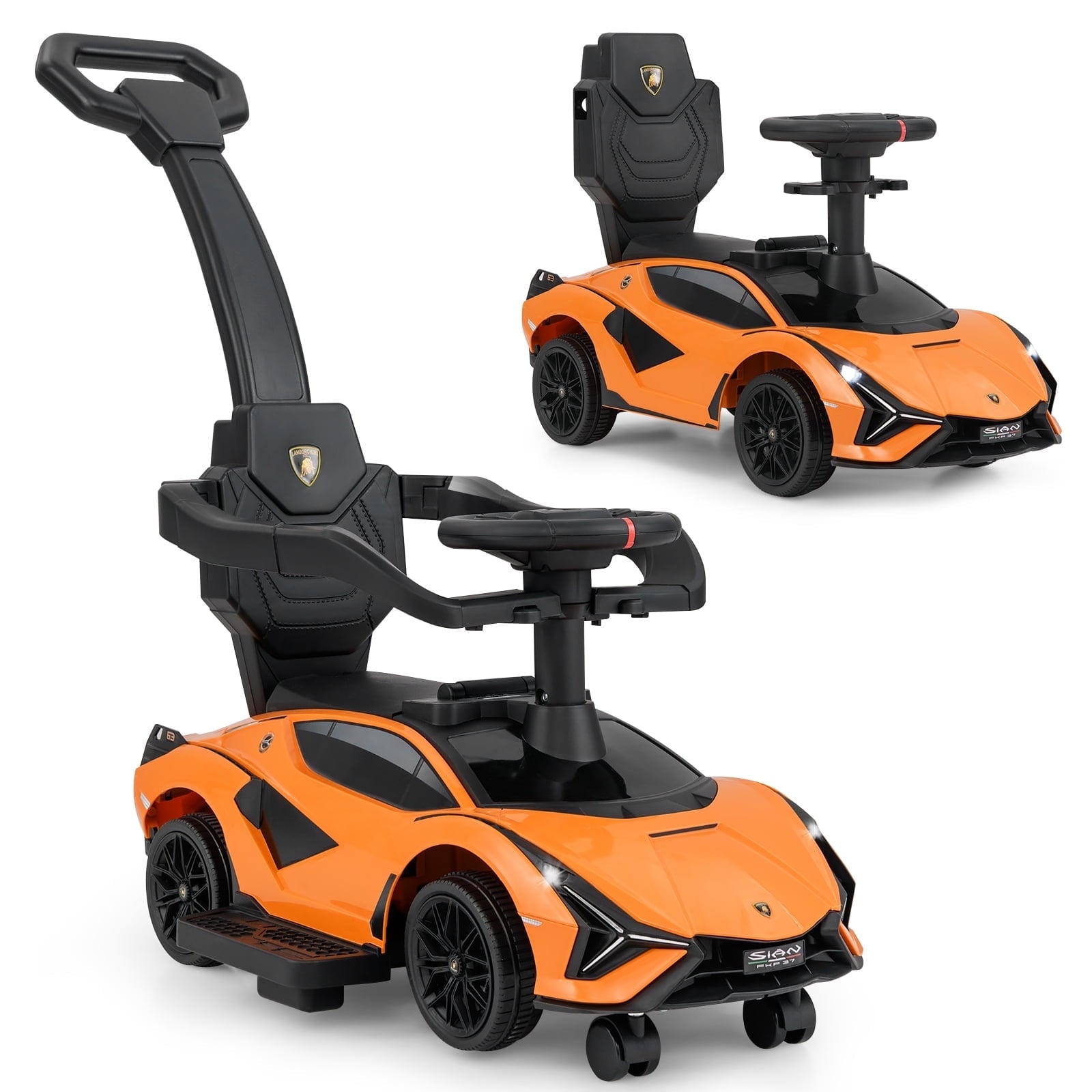 lambo baby stroller OLAKIDS 3 in 1 Ride on Push Car, Licensed Lamborghini Baby Stroller Sliding Walking Car Yellow