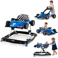 INFANS 4 in 1 Baby Walker, Foldable Toddler Activity Center with Adjustable Height, Removable Toy Tray, Push Walker