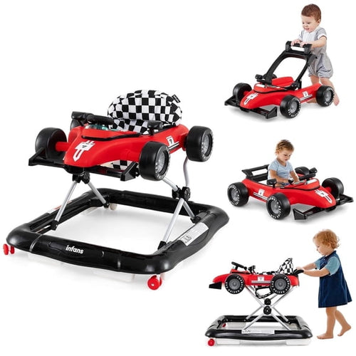 INFANS 4 in 1 Baby Walker, Foldable Toddler Activity Center with Adjustable Height, Removable Toy Tray, Push Walker
