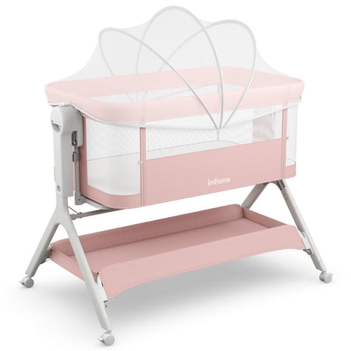 INFANS 5 in 1 Baby Bassinet, Upgraded Flat Rocking Bedside Sleeper with Wheels, Storage Basket, Travel Bag