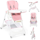 INFANS High Chair with One-Hand Removable Tray, 4 Lockable Wheels & Large Storage Basket - Multi-Adjustable Height