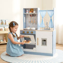 OLAKIDS Wooden Kids Kitchen Playset with Microwave, Pretend Cooking Toy Set