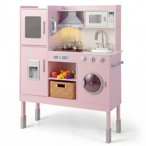 OLAKIDS Kids Kitchen Playset, Toddler Wooden Pretend Cooking Set with Realistic Light Sound