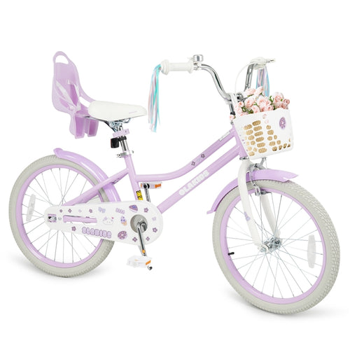 Olakids Girls Bike 12-18 Inch with Doll Seat Training Wheels Basket Dual Brakes, 20 Inch Without Training Wheels