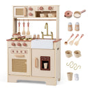 OLAKIDS Play Kitchen, Wooden Kids Cooking Toy with Realistic Lights Sounds, Ice Maker, Microwave, 14 Pretend Play Accessories for Boys Girls Ages 3+