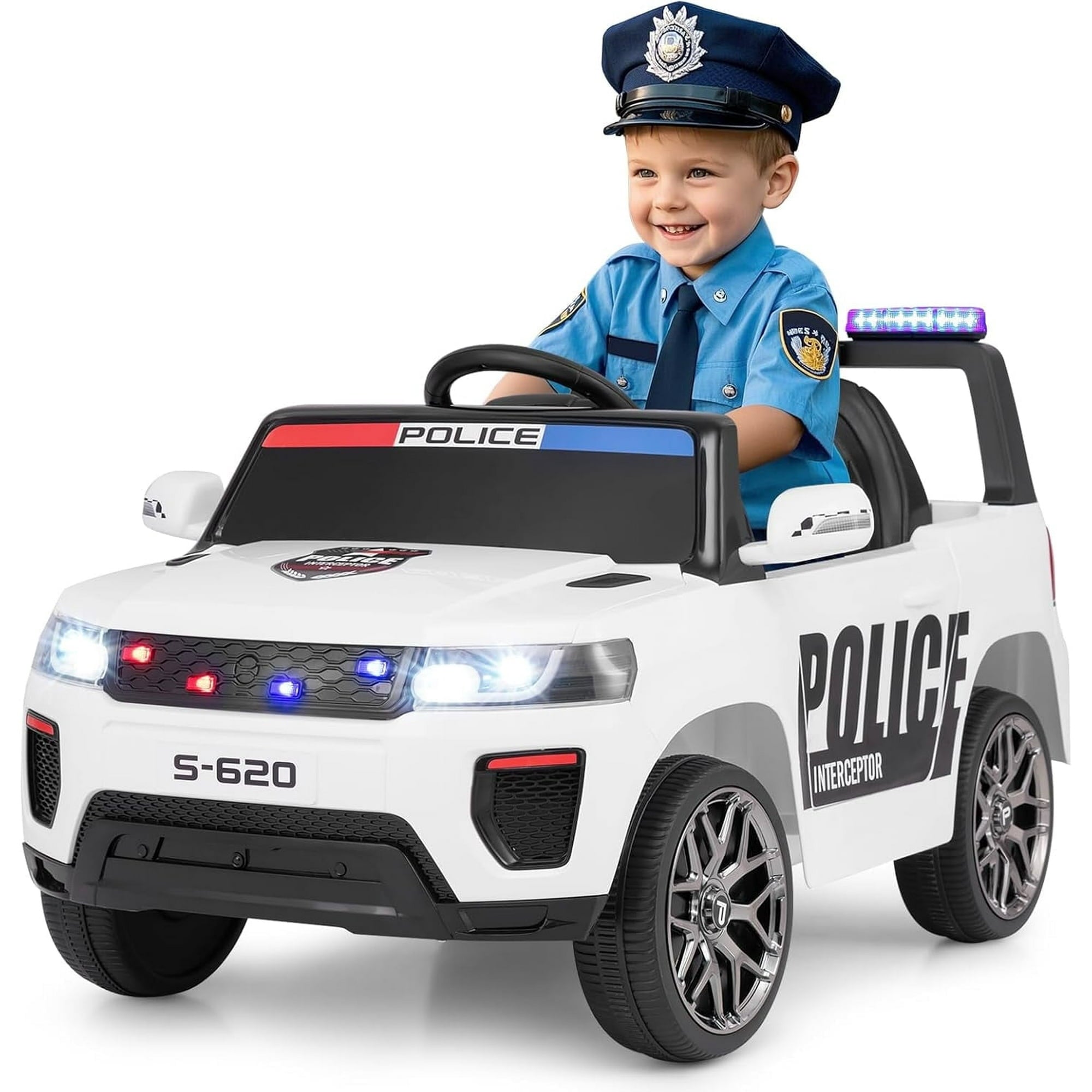 OLAKIDS Ride on Police Car 12V Kids Battery Powered Electric Vehicle for Aged 3-8 Years