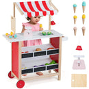 OLAKIDS Wooden Grocery Store Marketplace Toy, Supermarket Pretend Play, Extra Storage 6 Ice Creams Scales Bells Chalkboards, Fun Indoor Farmer's Market Stand Set Gift for Ages 3+