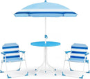 Olakids Kids Picnic Table, Outdoor Toddler Patio Furniture Set with 2 Folding Chairs Adjustable Foldable Umbrella for Garden Backyard Beach