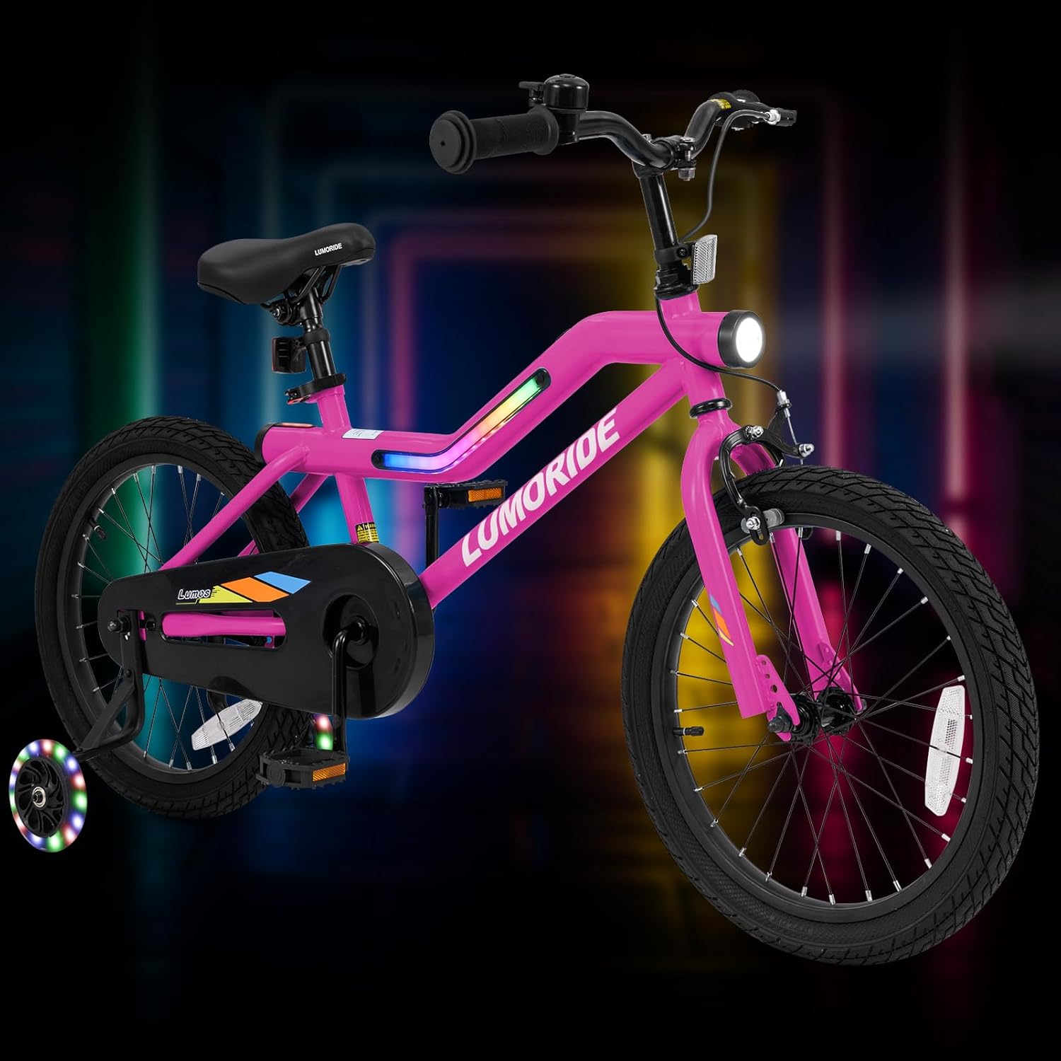OLAKIDS Kids Bike with LED Lights & Training Wheels, Adjustable Bicycle for Toddlers
