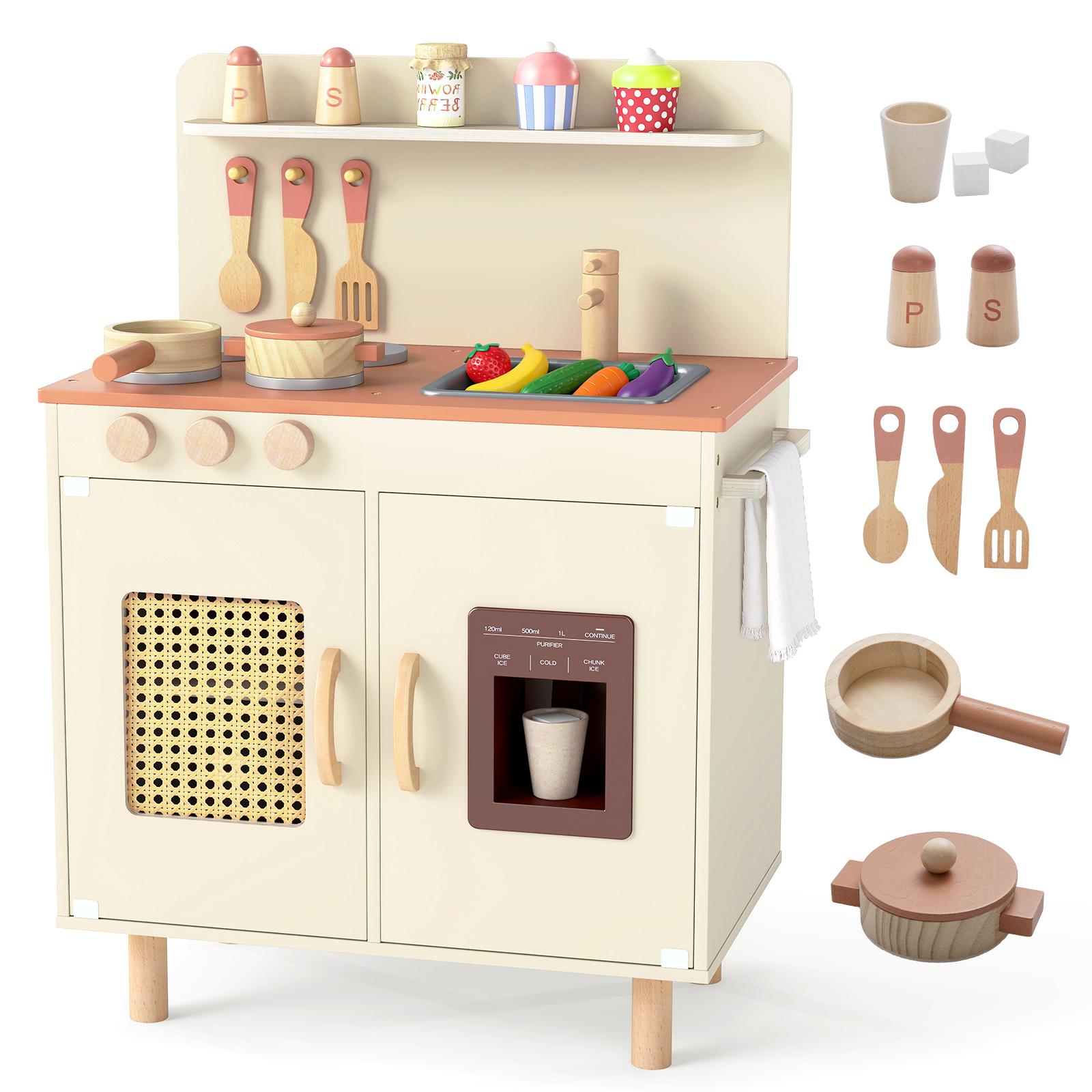 INFANS Play Kitchen for Kids, Wooden Pretend Playset Toddler Cooking Toy Gift for Boys Girls Aged 3+