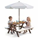 OLAKIDS Kids Wooden Picnic Table Set with Cushions & Foldable Umbrella for Outdoor Patio