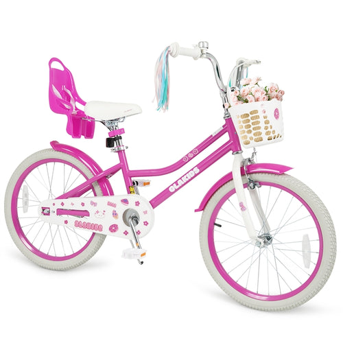 Olakids Girls Bike 12-18 Inch with Doll Seat Training Wheels Basket Dual Brakes, 20 Inch Without Training Wheels