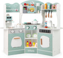 OLAKIDS Corner Kids Kitchen Playset, Toddler Wooden Pretend Cooking Set with Lights Sounds Coffee Machine Washing Dishwasher, Stove Removable Sink Storage, Simulation Play Kitchen Toy