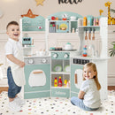 OLAKIDS Corner Kids Kitchen Playset, Toddler Wooden Pretend Cooking Set with Lights Sounds Coffee Machine Washing Dishwasher, Stove Removable Sink Storage, Simulation Play Kitchen Toy
