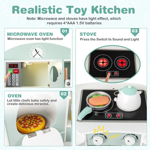 OLAKIDS Corner Kids Kitchen Playset, Toddler Wooden Pretend Cooking Set with Lights Sounds Coffee Machine Washing Dishwasher, Stove Removable Sink Storage, Simulation Play Kitchen Toy