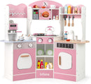 OLAKIDS Corner Kids Kitchen Playset, Toddler Wooden Pretend Cooking Set with Lights Sounds Coffee Machine Washing Dishwasher, Stove Removable Sink Storage, Simulation Play Kitchen Toy