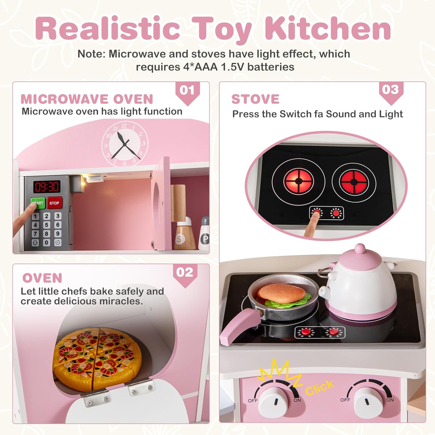 OLAKIDS Corner Kids Kitchen Playset, Toddler Wooden Pretend Cooking Set with Lights Sounds Coffee Machine Washing Dishwasher, Stove Removable Sink Storage, Simulation Play Kitchen Toy
