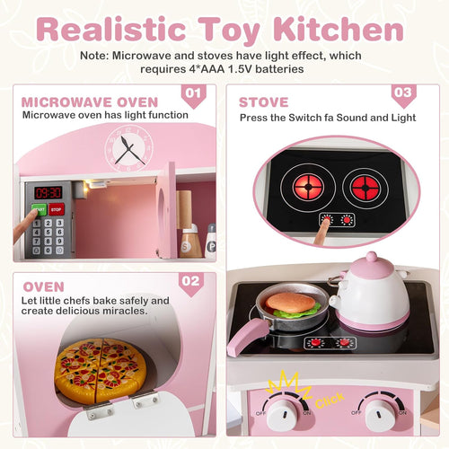 OLAKIDS Corner Kids Kitchen Playset, Toddler Wooden Pretend Cooking Set with Lights Sounds Coffee Machine Washing Dishwasher, Stove Removable Sink Storage, Simulation Play Kitchen Toy