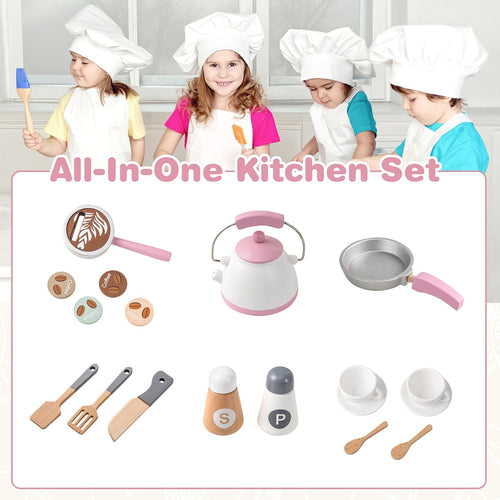 OLAKIDS Corner Kids Kitchen Playset, Toddler Wooden Pretend Cooking Set with Lights Sounds Coffee Machine Washing Dishwasher, Stove Removable Sink Storage, Simulation Play Kitchen Toy