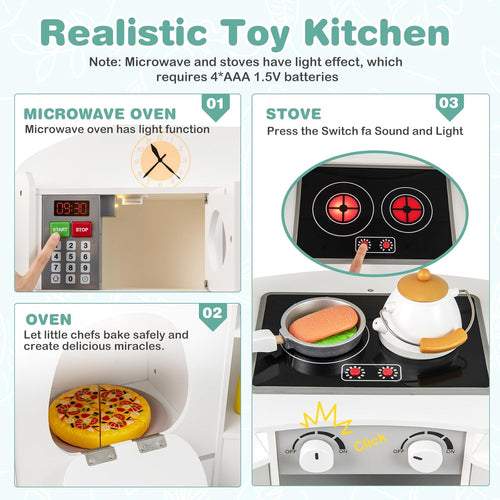 OLAKIDS Corner Kids Kitchen Playset, Toddler Wooden Pretend Cooking Set with Lights Sounds Coffee Machine Washing Dishwasher, Stove Removable Sink Storage, Simulation Play Kitchen Toy