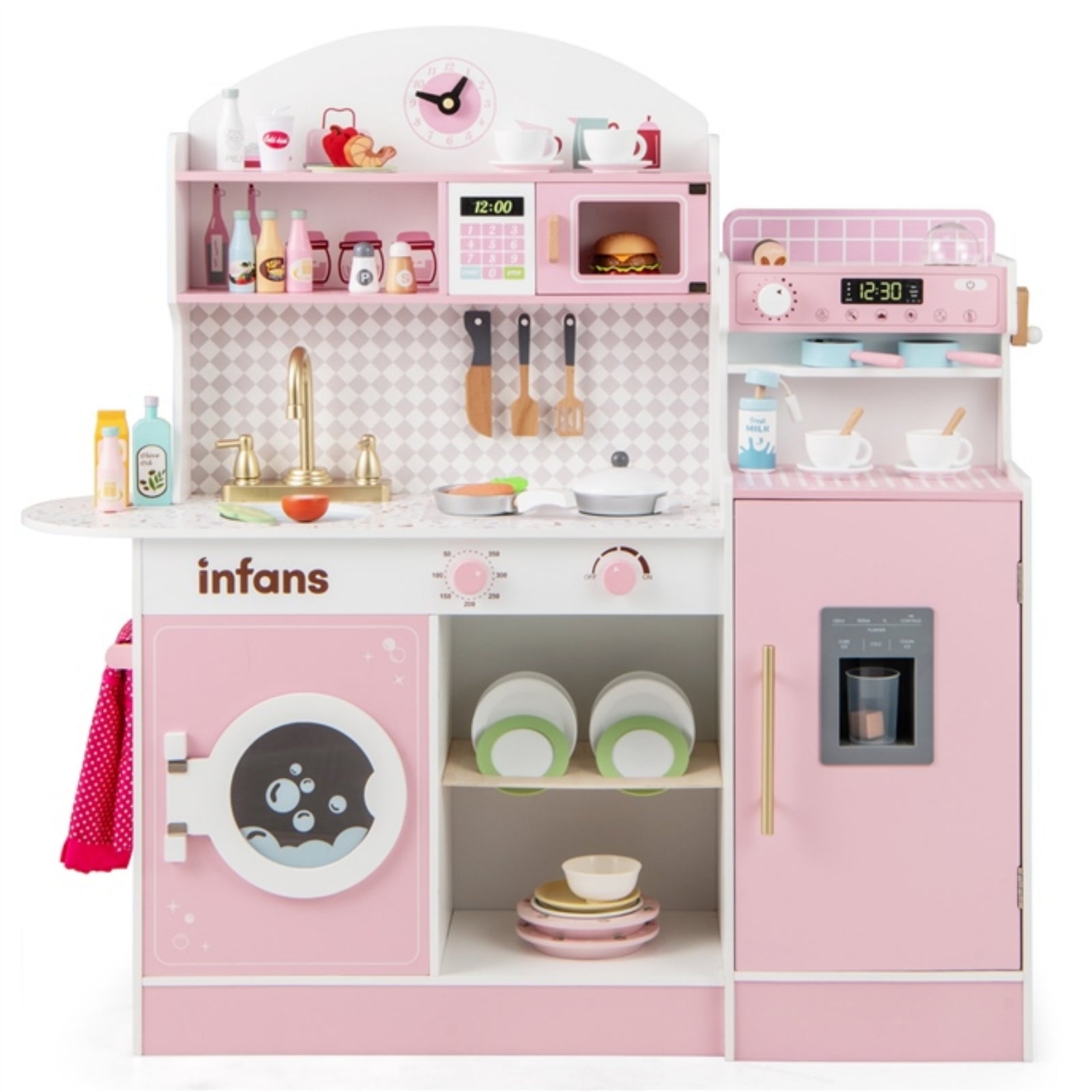 OLAKIDS Kids Kitchen Playset, Toddler Wooden Kitchen Pretend Cooking Toy Set with Coffee Maker
