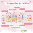 Olakids 11-in-1 Montessori Busy Board, Pink Castle Sensory Wall for Toddlers