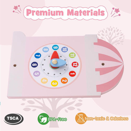 Olakids 11-in-1 Montessori Busy Board, Pink Castle Sensory Wall for Toddlers