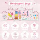 Olakids 11-in-1 Montessori Busy Board, Pink Castle Sensory Wall for Toddlers