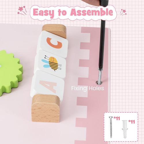 Olakids 11-in-1 Montessori Busy Board, Pink Castle Sensory Wall for Toddlers
